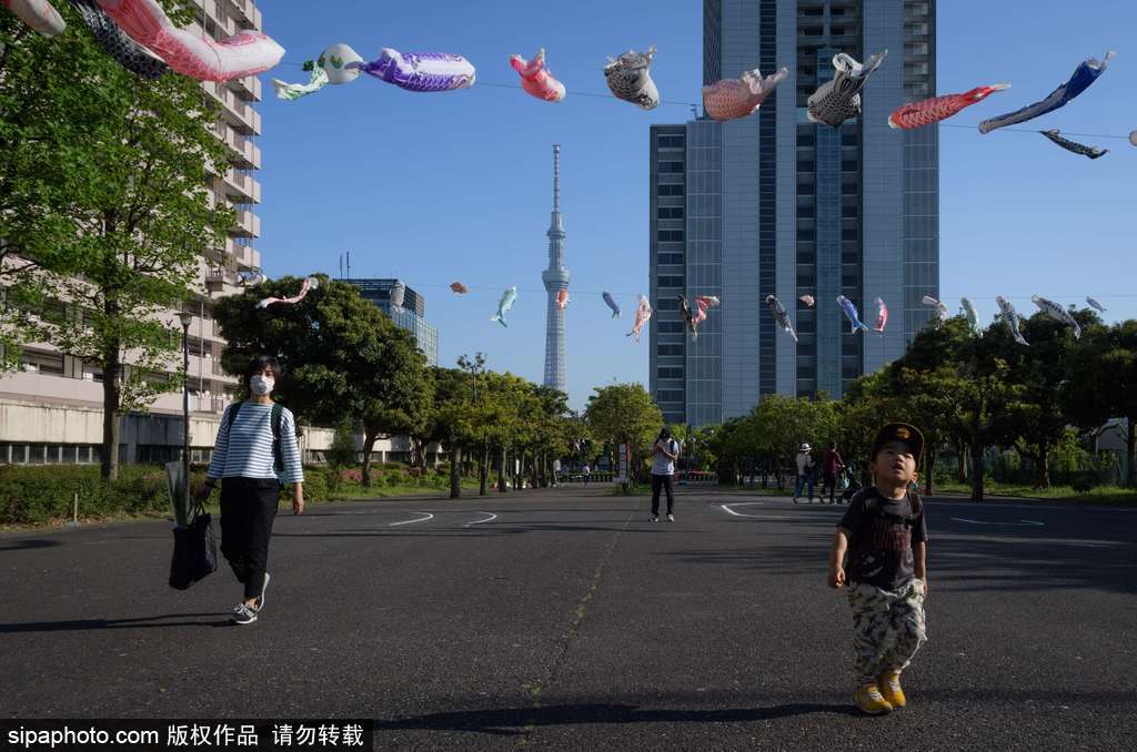 日本东京街头鲤鱼旗飘扬 寄托祝福庆祝男孩节