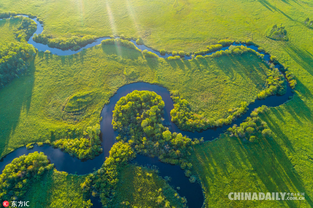 航拍中国纬度最高的寒温带森林湿地南瓮河.(图片来源:东方ic)